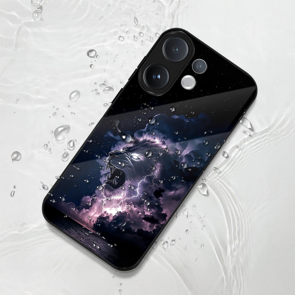 Vivo V60 5G Phone case with a design of a wolf and lightning on a textured white background