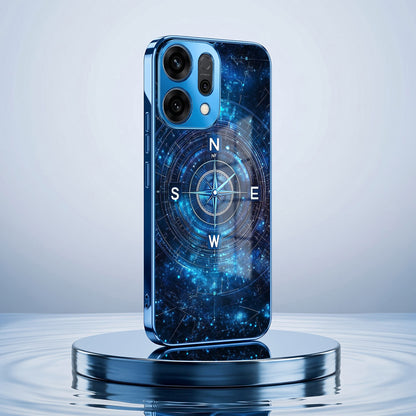 Oppo Reno 14 5G Astral Compass Blue Electroplated Glass Phone Back Case