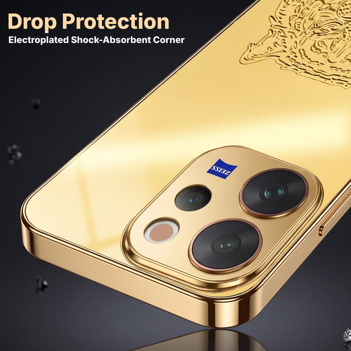 Vivo V70 5G Golden Tiger Face Gold Electroplated Glass Phone Back Case
