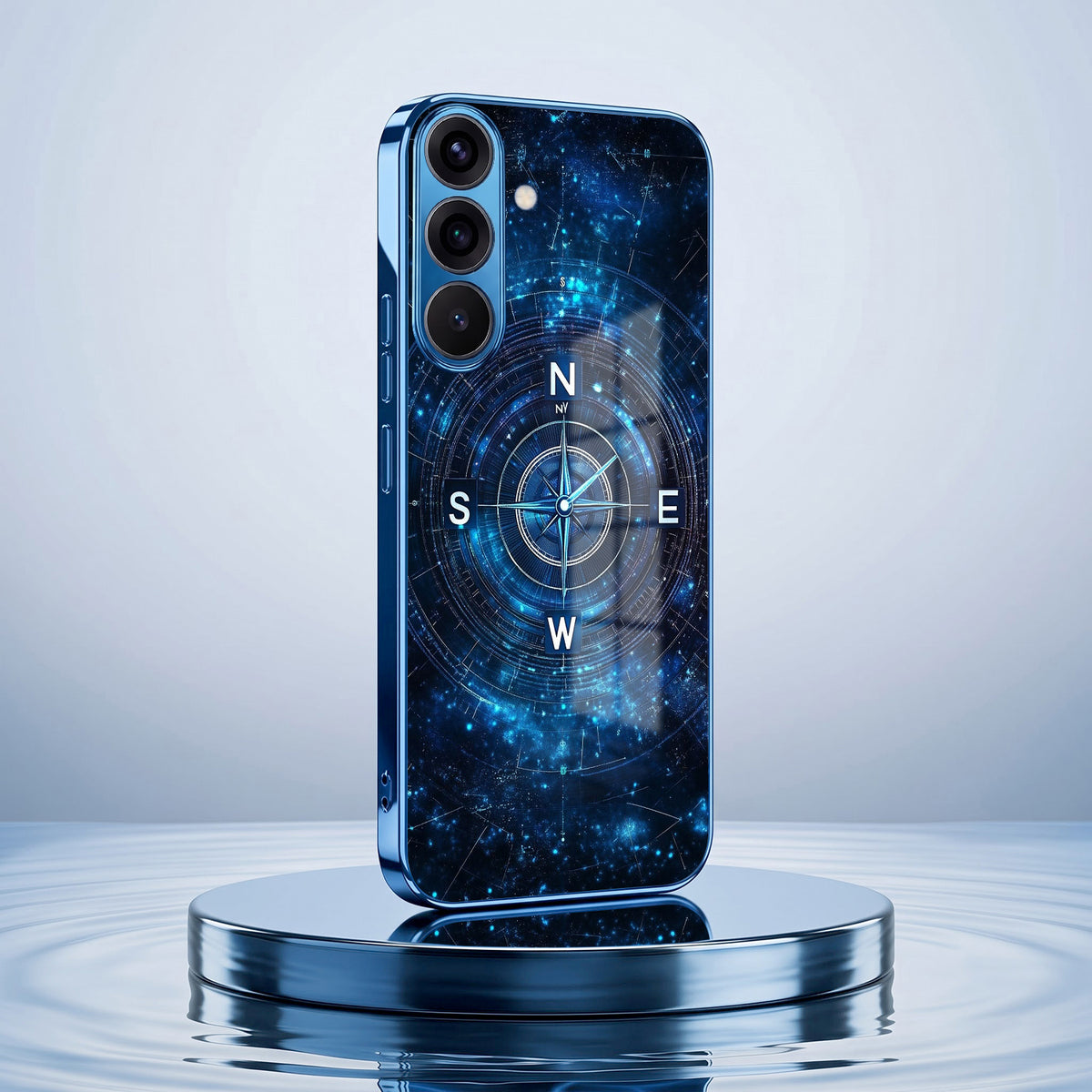 Samsung Galaxy A56 5G Astral Compass Blue Electroplated Glass Phone Back Case