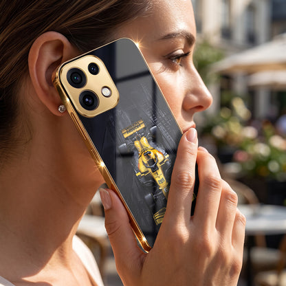 Oppo Reno 16C 5G F1 Racing Car Gold Electroplated Glass Phone Back Case