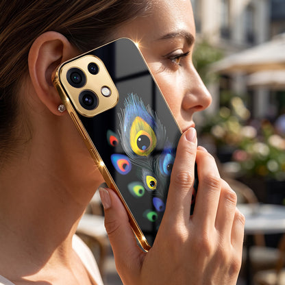 Oppo Reno 16C 5G Multi-Feather Peacock Gold Electroplated Glass Phone Back Case