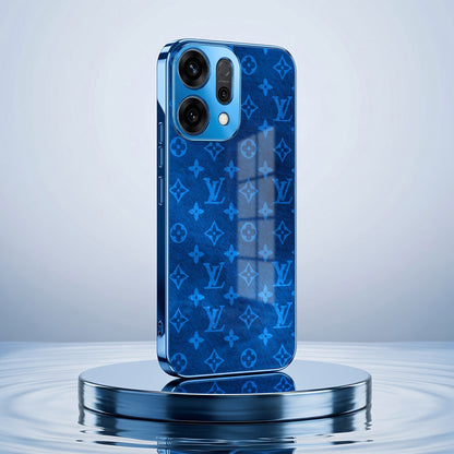 Oppo Reno 14 5G Luxury Monogram Blue Electroplated Glass Phone Back Case