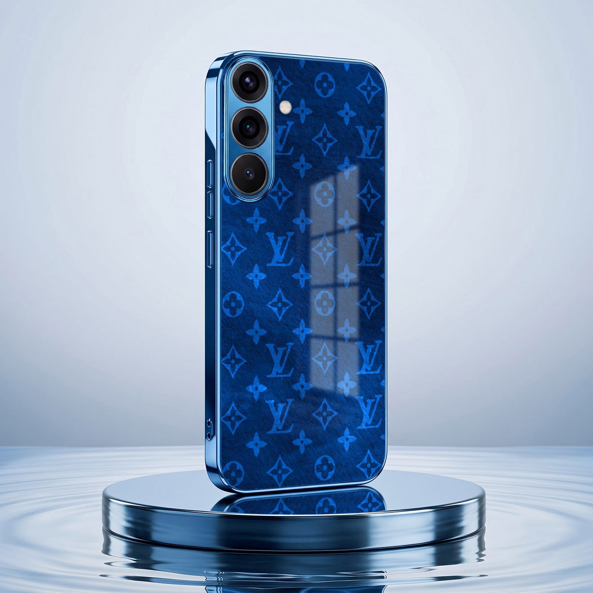 Samsung Galaxy A56 5G Luxury Monogram Blue Electroplated Glass Phone Back Case