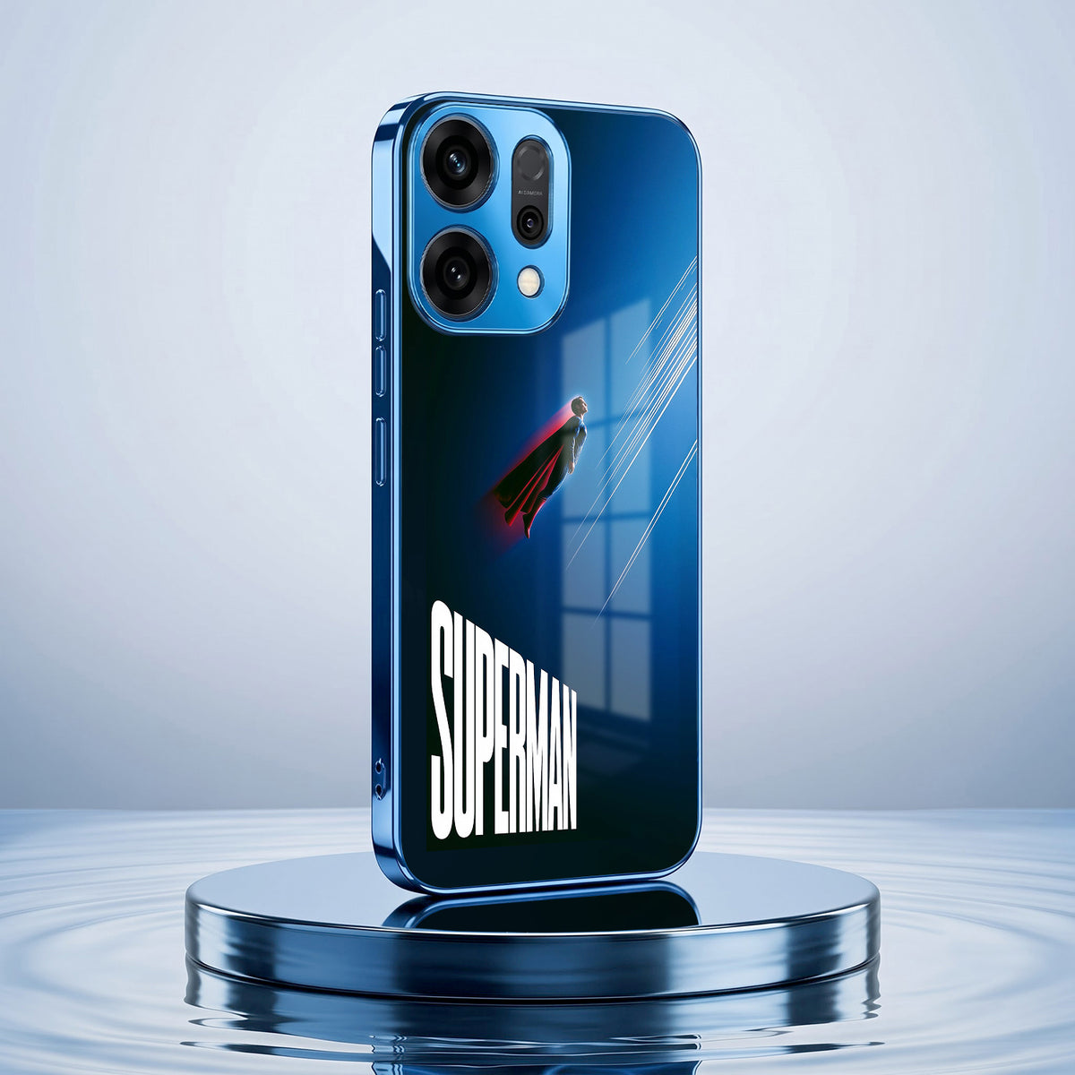 Oppo Reno 14 5G Superman Blue Electroplated Glass Phone Back Case