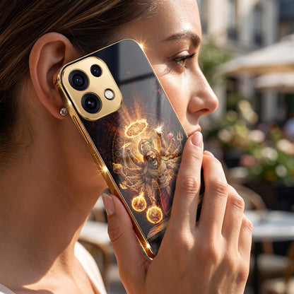 Oppo Reno 16C 5G Lord Narasimha Gold Electroplated Glass Phone Back Case
