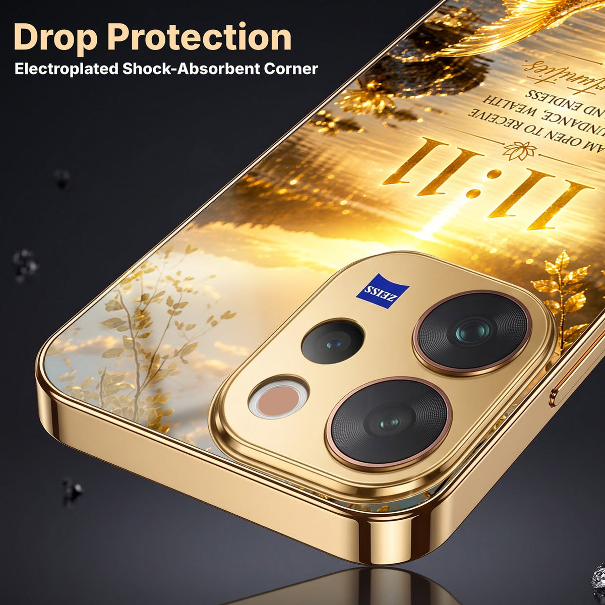 Vivo V70 5G 11:11 Manifestation Gold Electroplated Glass Phone Back Case