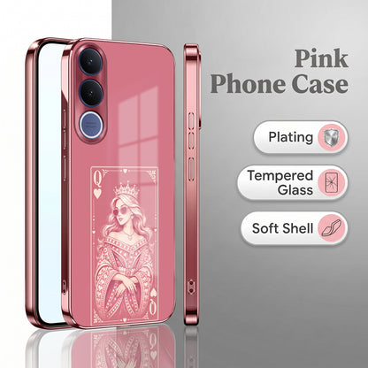 Vivo V70 FE 5G Luxury Royal Queen Pink Electroplated Glass Phone Back Case
