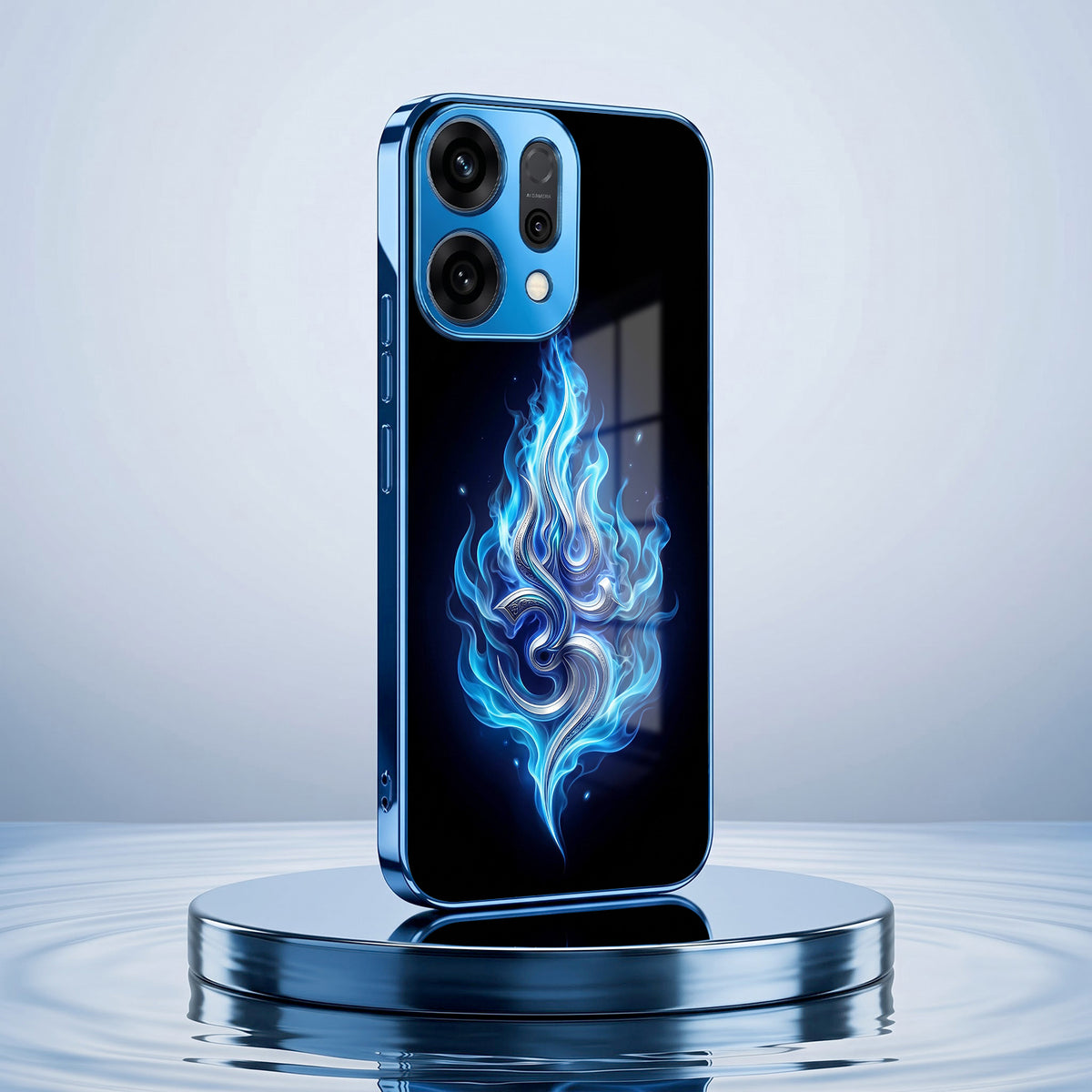 Oppo Reno 14 5G Blue Flame OM Blue Electroplated Glass Phone Back Case