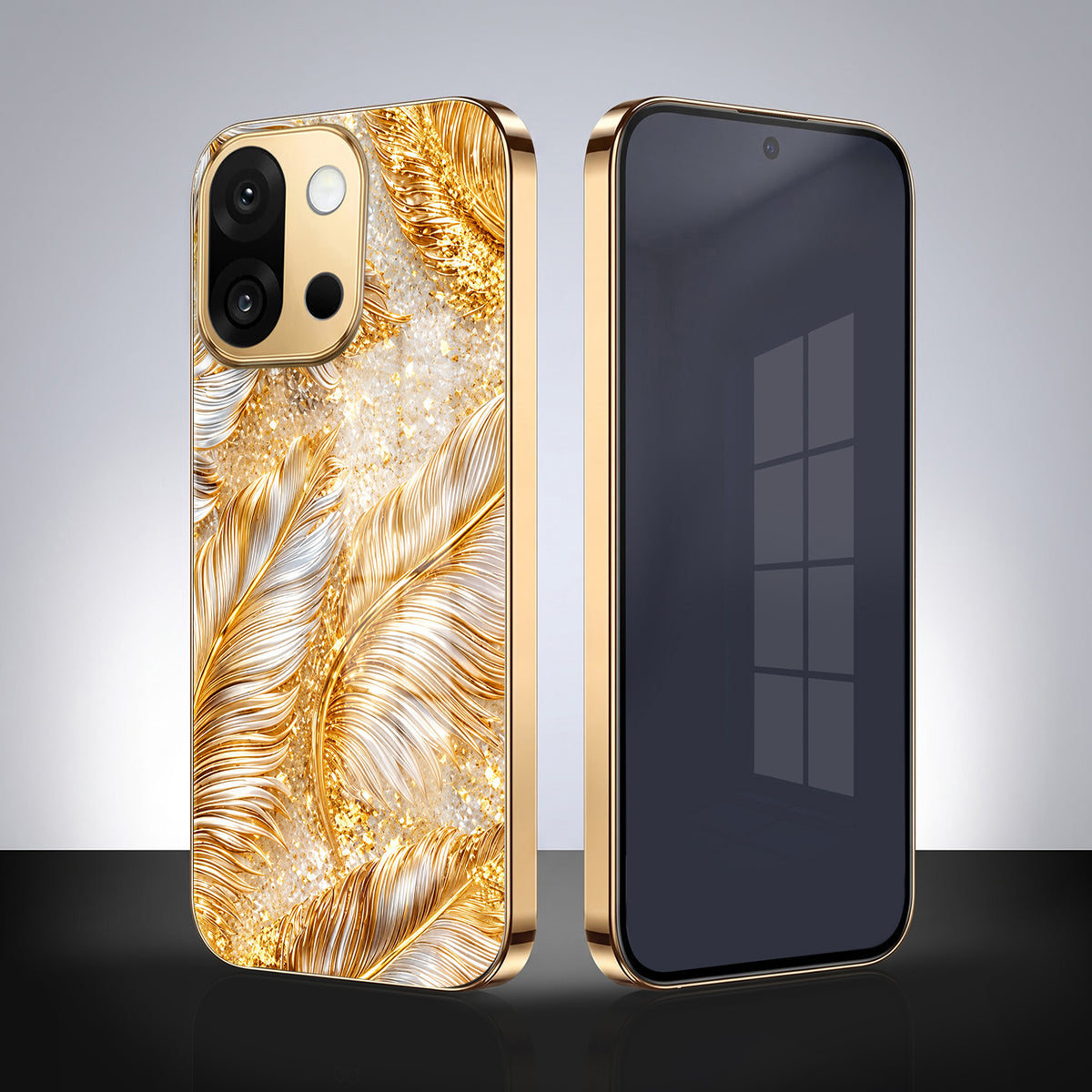 OnePlus 13s 5G Golden Feather Marble Gold Electroplated Glass Phone Back Case