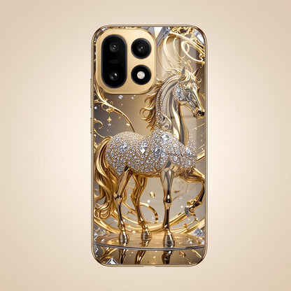 OnePlus 15 5G Luxury Horse Texture Gold Electroplated Glass Phone Back Case