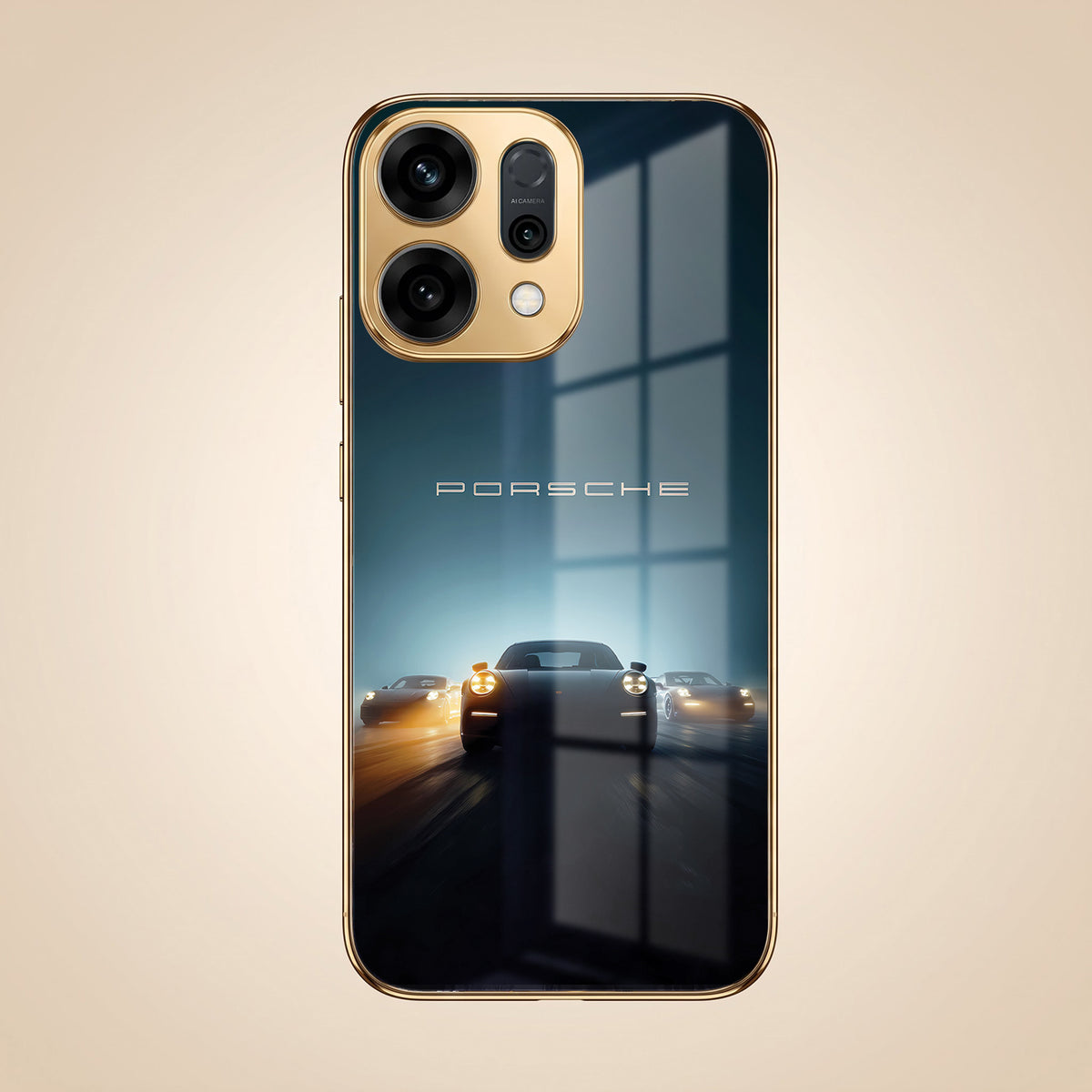 Oppo Reno 14 5G Porsche Luxury Gold Electroplated Glass Phone Back Case