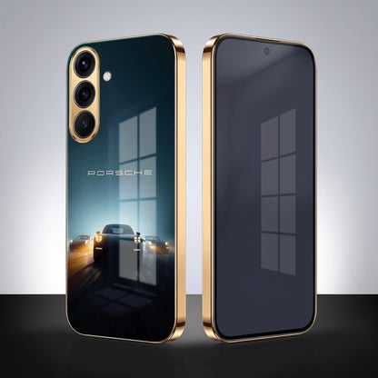 Samsung Galaxy A36 5G Porsche Luxury Gold Electroplated Glass Phone Back Case