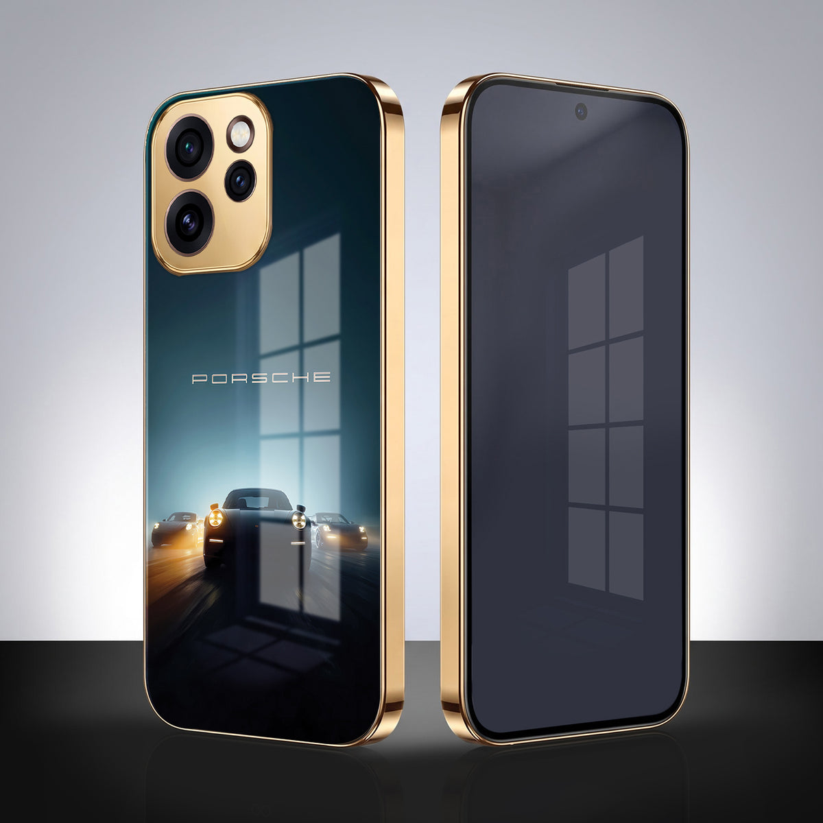 Oppo Reno 15 Pro Mini 5G Porsche Luxury Gold Electroplated Glass Phone Back Case