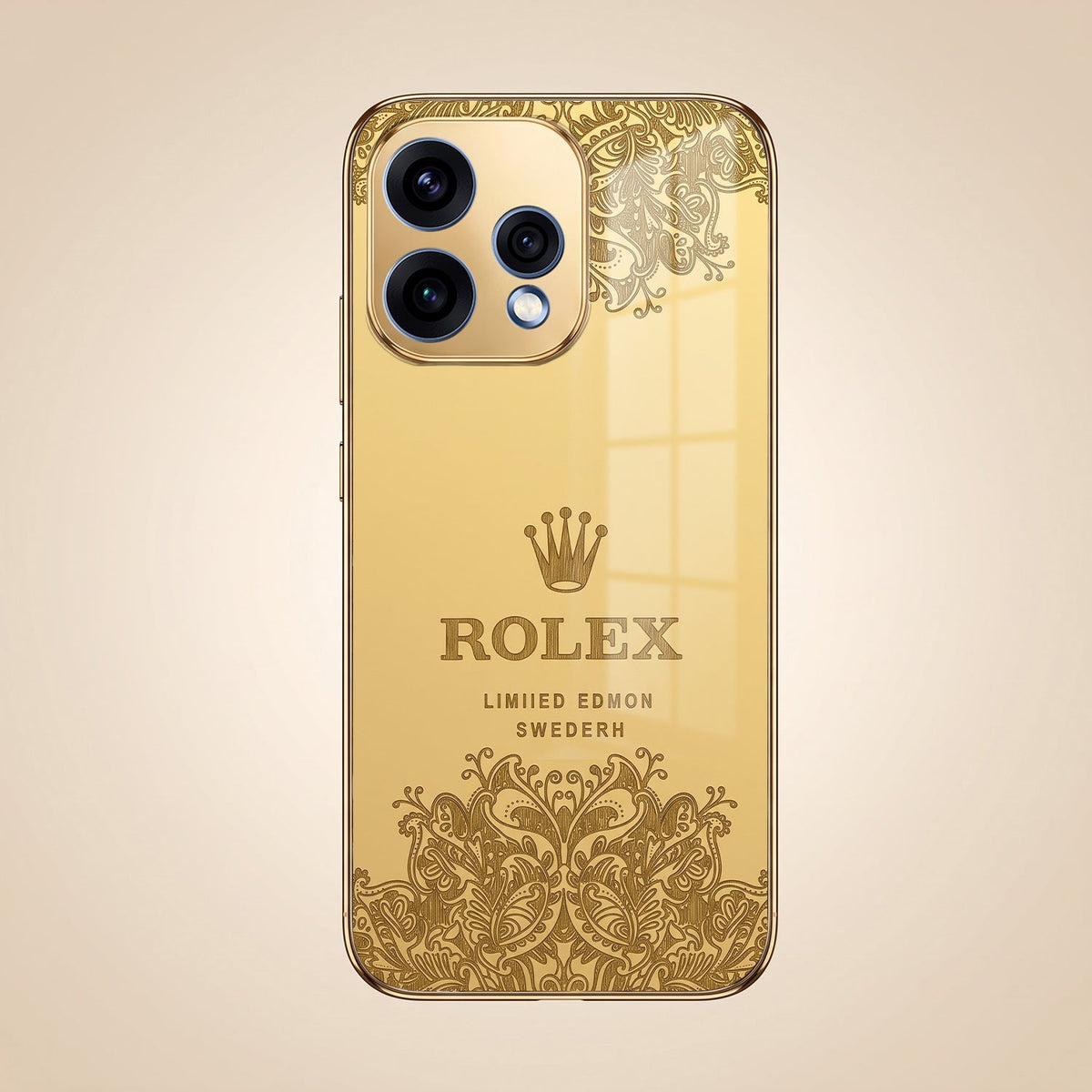 Oppo Reno 15 5G Rolex Crown Gold Electroplated Glass Phone Back Case