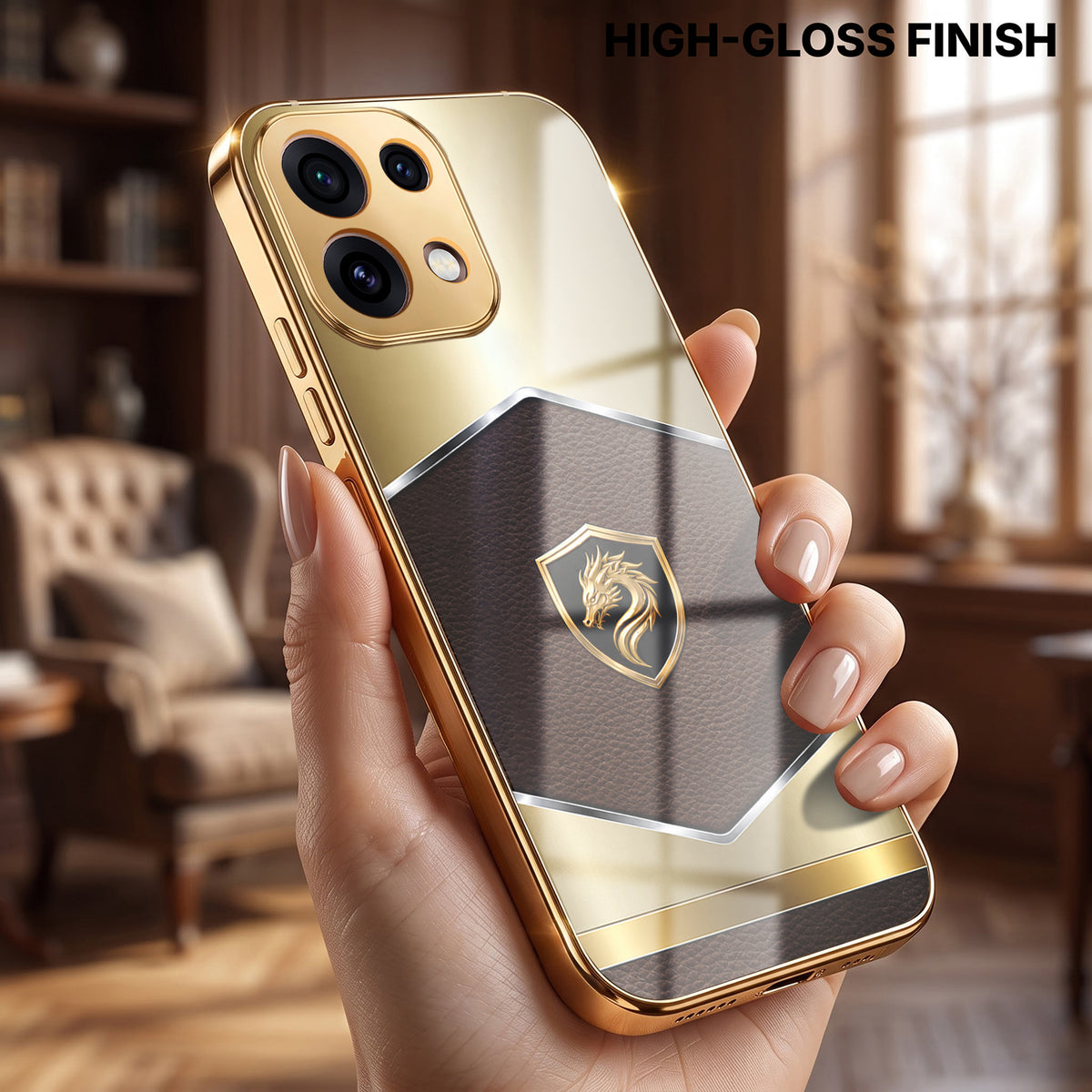 Oppo Reno 16C 5G Dragon Crest Gold Electroplated Glass Phone Back Case