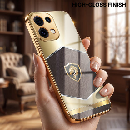 Oppo Reno 16C 5G Dragon Crest Gold Electroplated Glass Phone Back Case