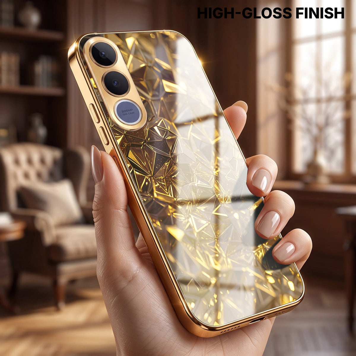 Vivo V70 FE 5G Golden Diamond Shatter Gold Electroplated Glass Phone Back Case