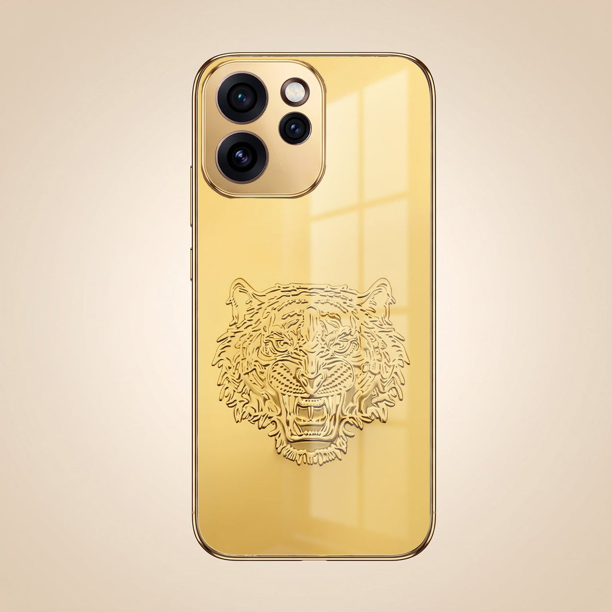 Oppo Reno 15 Pro Mini 5G Golden Tiger Face Gold Electroplated Glass Phone Back Case