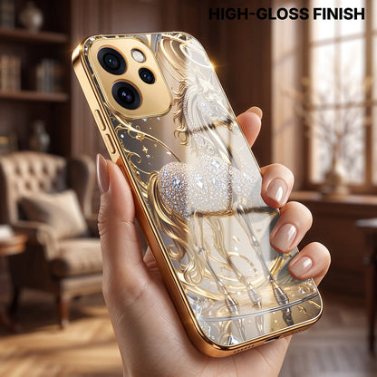 Oppo Reno 15 Pro Mini 5G Luxury Horse Texture Gold Electroplated Glass Phone Back Case
