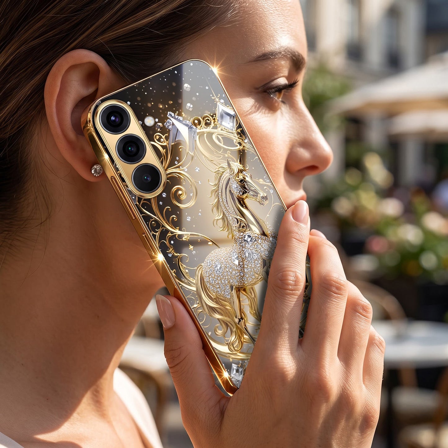 Samsung Galaxy A36 5G Luxury Horse Texture Gold Electroplated Glass Phone Back Case