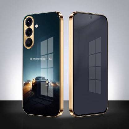 Samsung Galaxy A36 5G Porsche Luxury Gold Electroplated Glass Phone Back Case