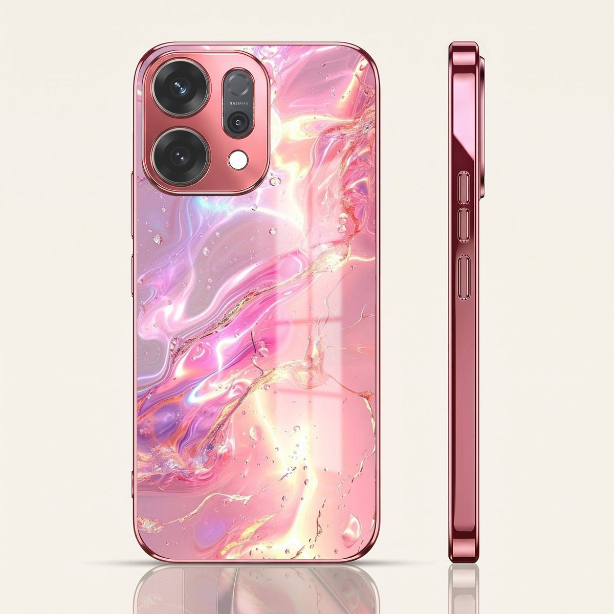 Oppo Reno 14 5G Pearl Aurora Pink Electroplated Glass Phone Back Case