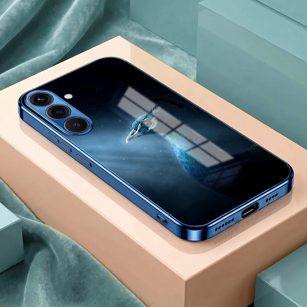 Samsung Galaxy A36 5G Royal Peacock Blue Electroplated Glass Phone Back Case