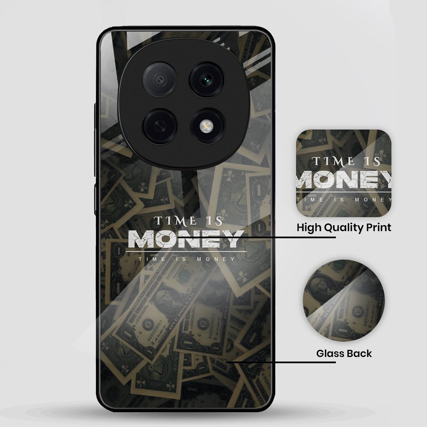 Oppo F29 Pro 5G Premium Acrylic Shockproof Glass Back Case (Time is Money)