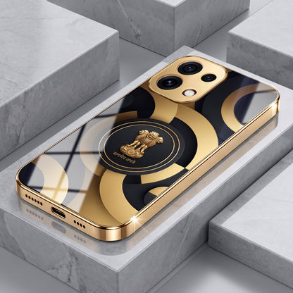 Oppo Reno 16C 5G Royal Emblem Gold Electroplated Glass Phone Back Case