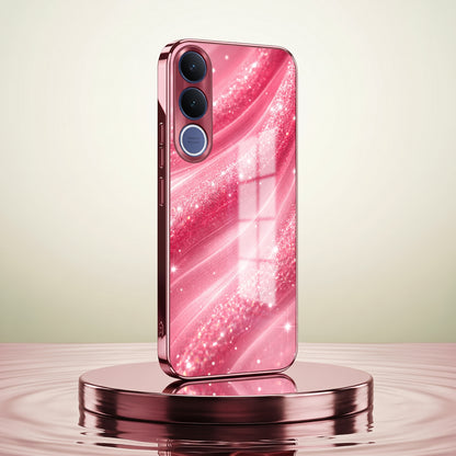 Vivo V70 FE 5G Luxury Glitter Wave Pink Electroplated Glass Phone Back Case