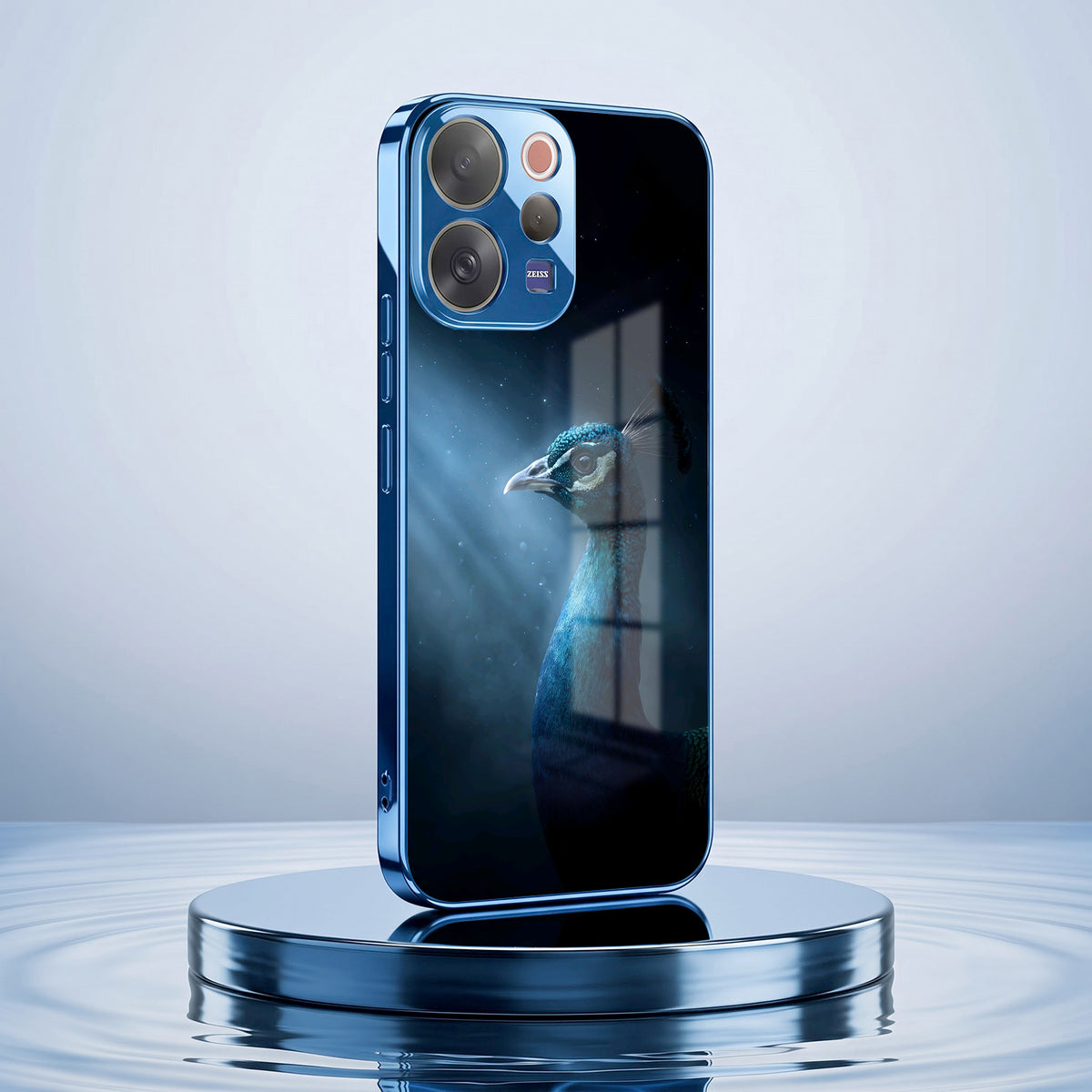 Vivo V70 5G Royal Peacock Blue Electroplated Glass Phone Back Case