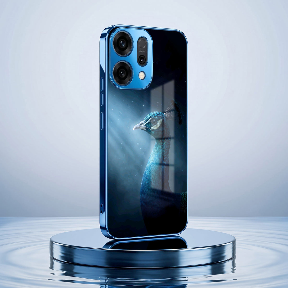 Oppo Reno 14 5G Royal Peacock Blue Electroplated Glass Phone Back Case