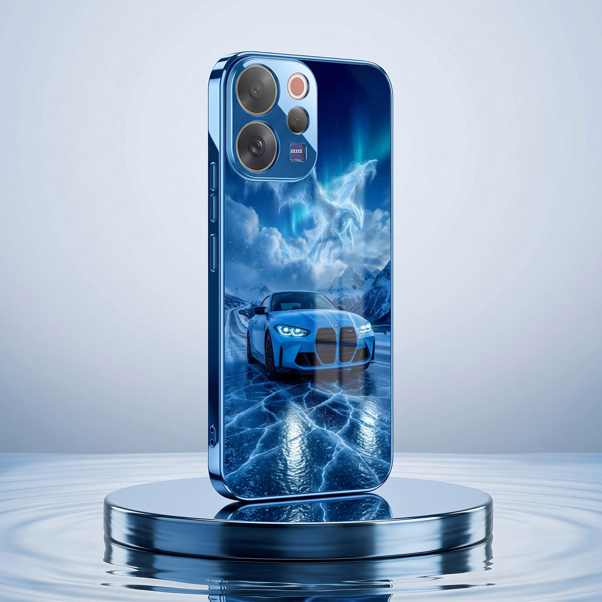 Vivo V70 5G Ice Dragon GT Blue Electroplated Glass Phone Back Case