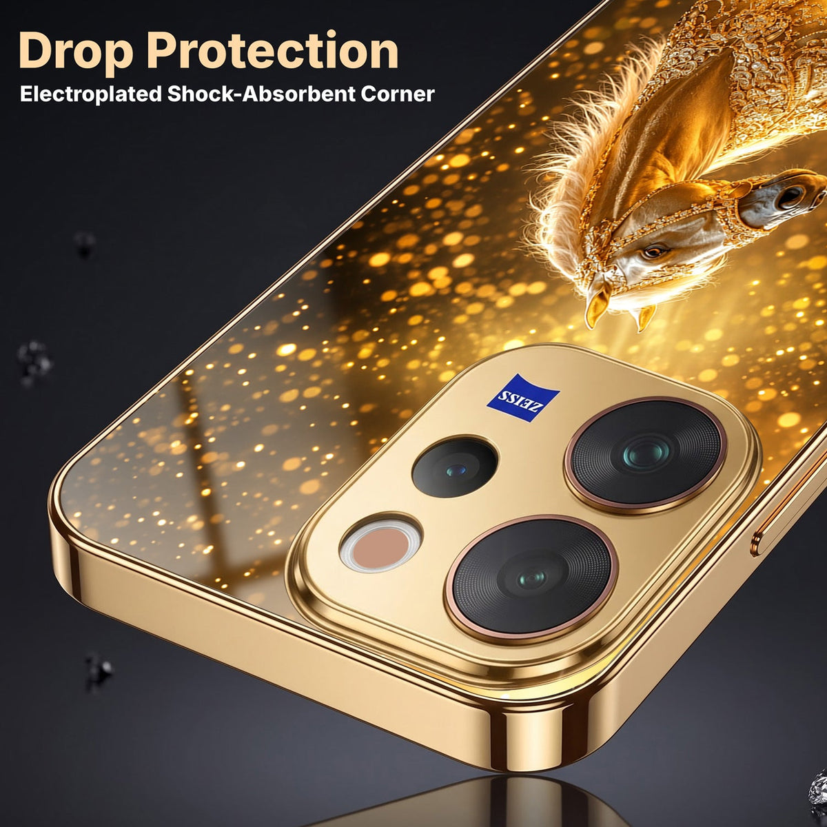 Vivo V70 5G Golden Horse Sparkle Gold Electroplated Glass Phone Back Case
