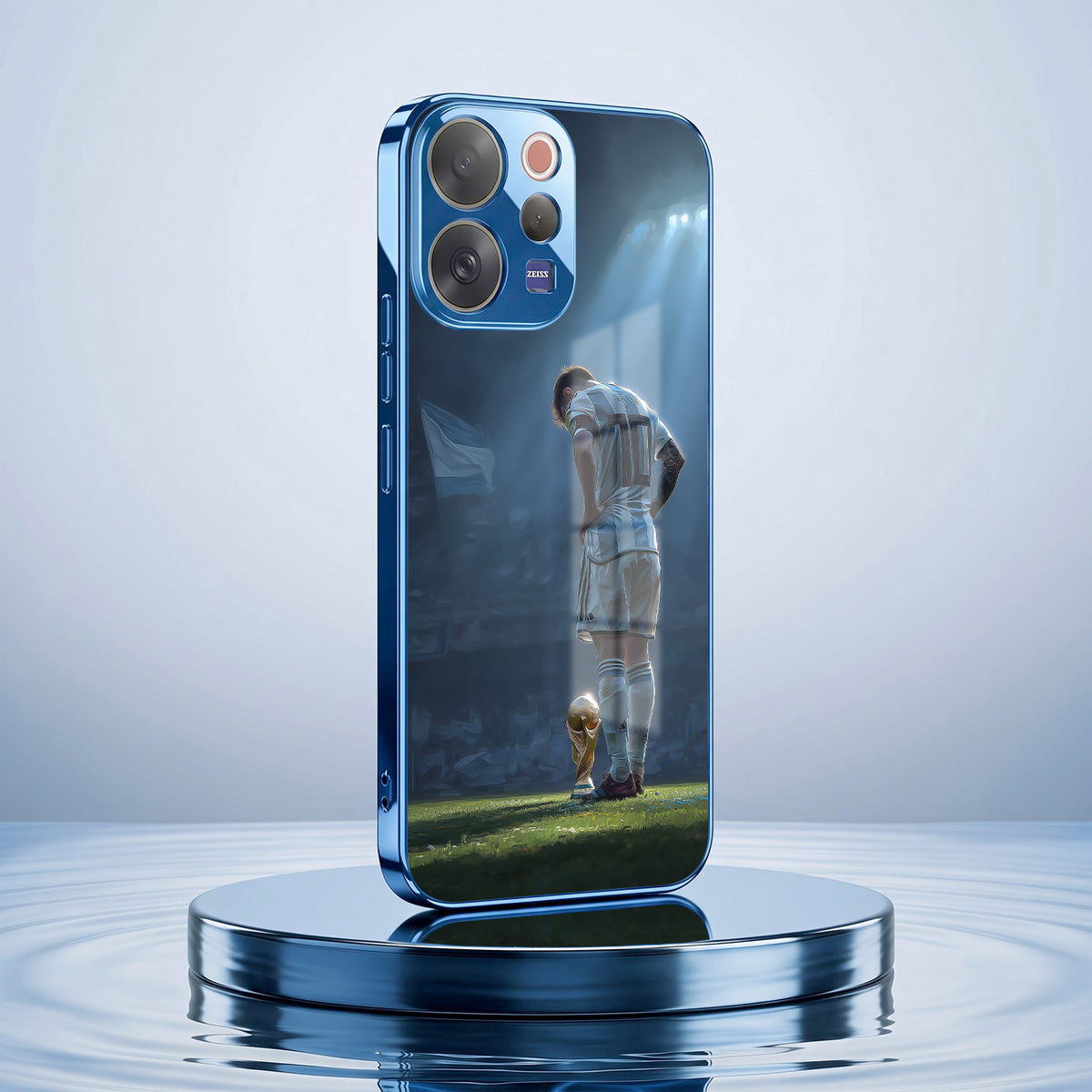 Vivo V70 5G Football Champion Blue Electroplated Glass Phone Back Case