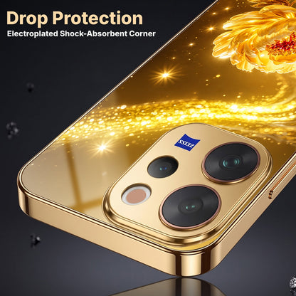 Vivo V70 5G Golden Rose Elegance Gold Electroplated Glass Phone Back Case