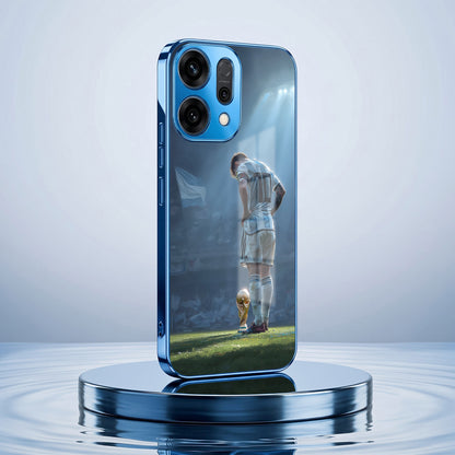 Oppo Reno 14 5G Football Champion Blue Electroplated Glass Phone Back Case