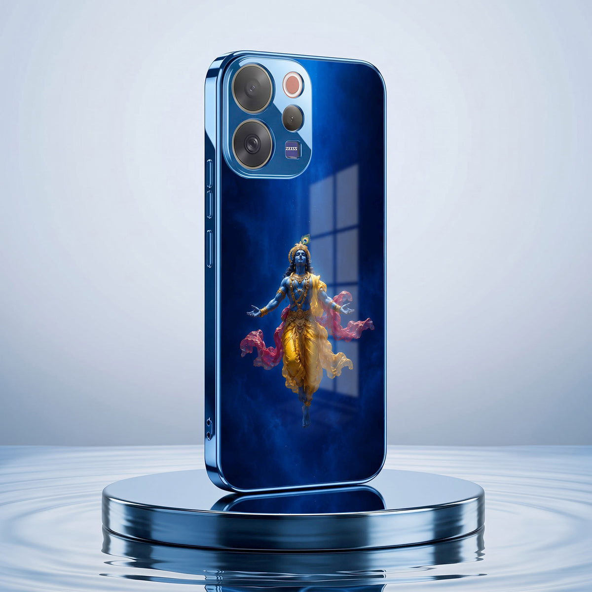 Vivo V70 5G Lord Krishna Blue Electroplated Glass Phone Back Case
