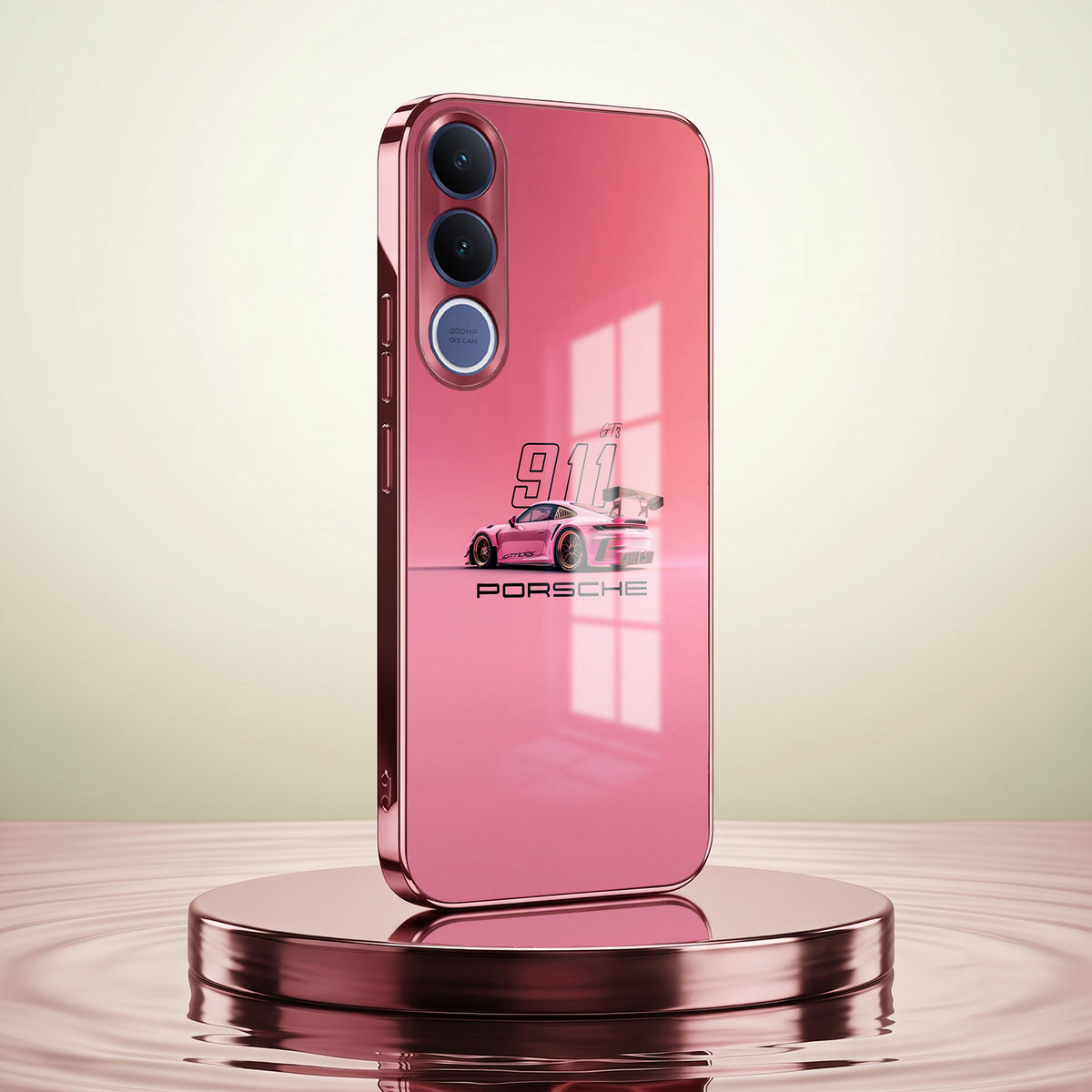 Vivo V70 FE 5G Luxury Porsche 911 Pink Electroplated Glass Phone Back Case