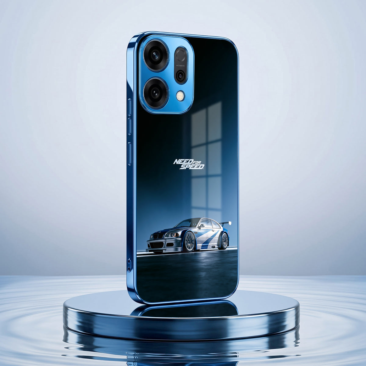 Oppo Reno 14 5G Need For Speed Blue Electroplated Glass Phone Back Case