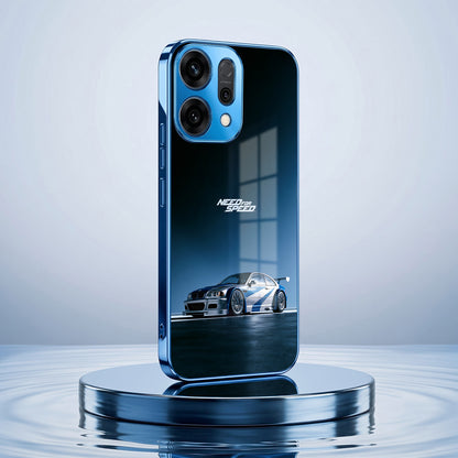 Oppo Reno 14 5G Need For Speed Blue Electroplated Glass Phone Back Case