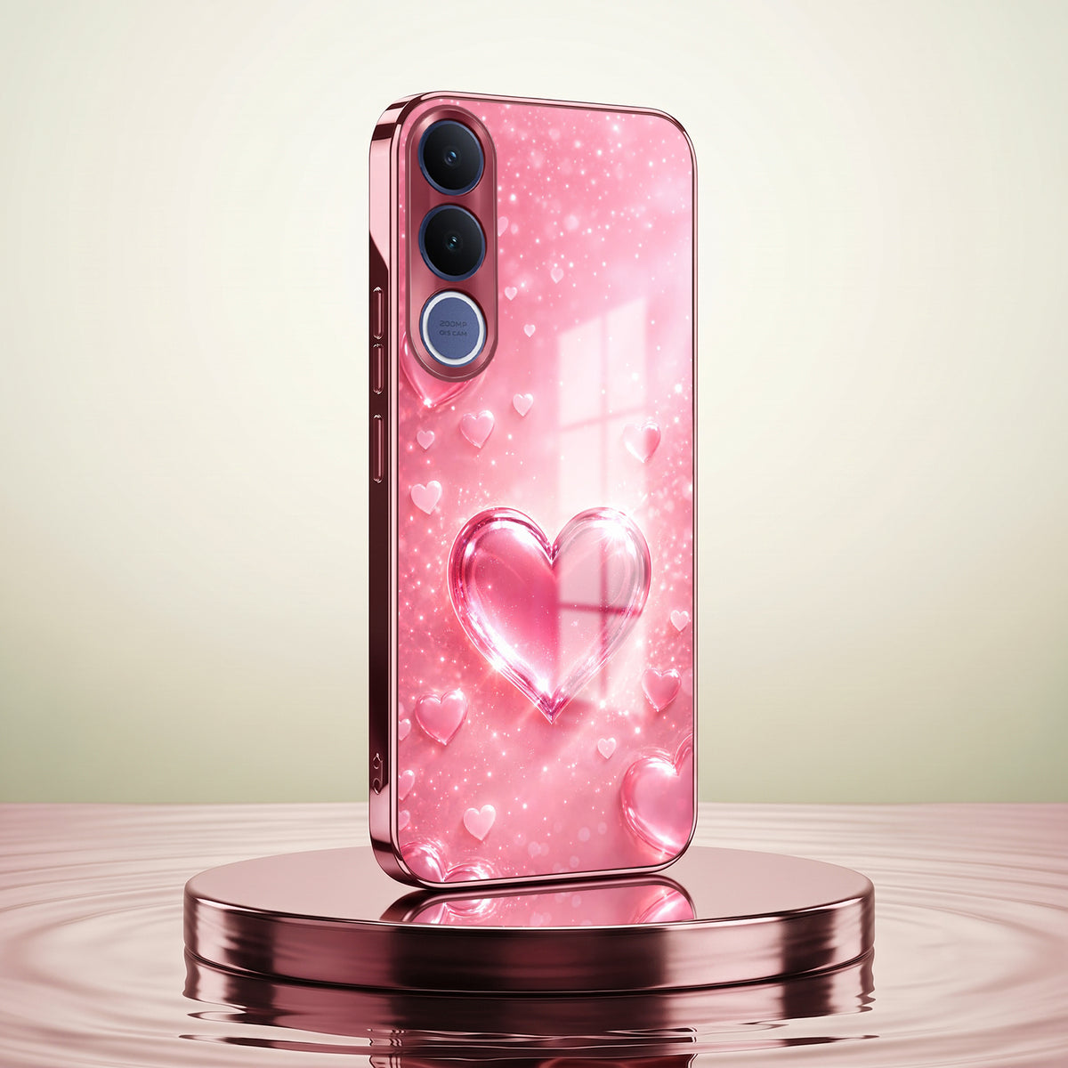 Vivo V70 FE 5G Luxury 3D Jelly Heart Pink Electroplated Glass Phone Back Case