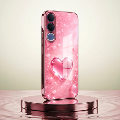Vivo V70 FE 5G Luxury 3D Jelly Heart Pink Electroplated Glass Phone Back Case