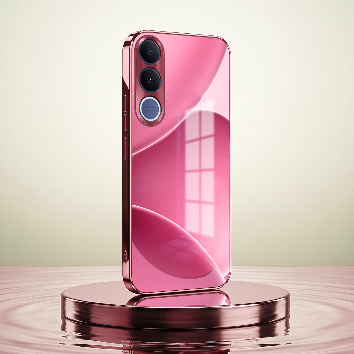 Vivo V70 FE 5G Luxury Glossy Wave Pink Electroplated Glass Phone Back Case