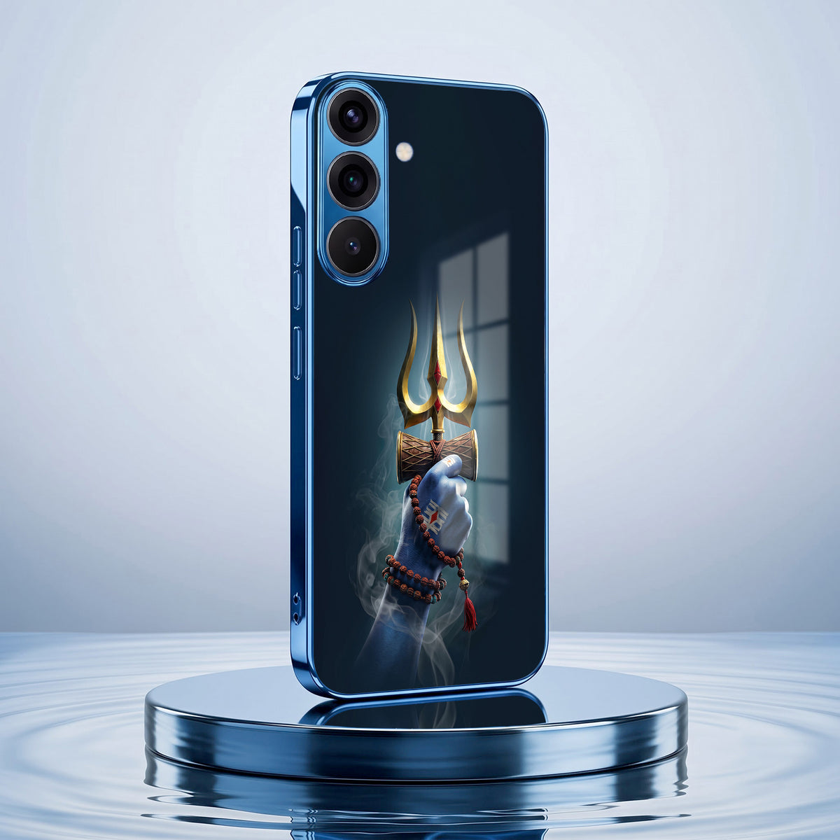 Samsung Galaxy A36 5G Divine Shiva Trisul Blue Electroplated Glass Phone Back Case