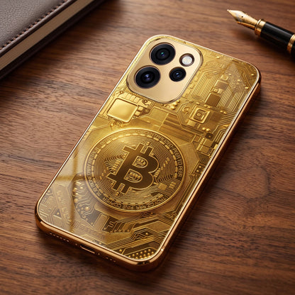 Oppo Reno 15 Pro Mini 5G Bitcoin Gold Electroplated Glass Phone Back Case