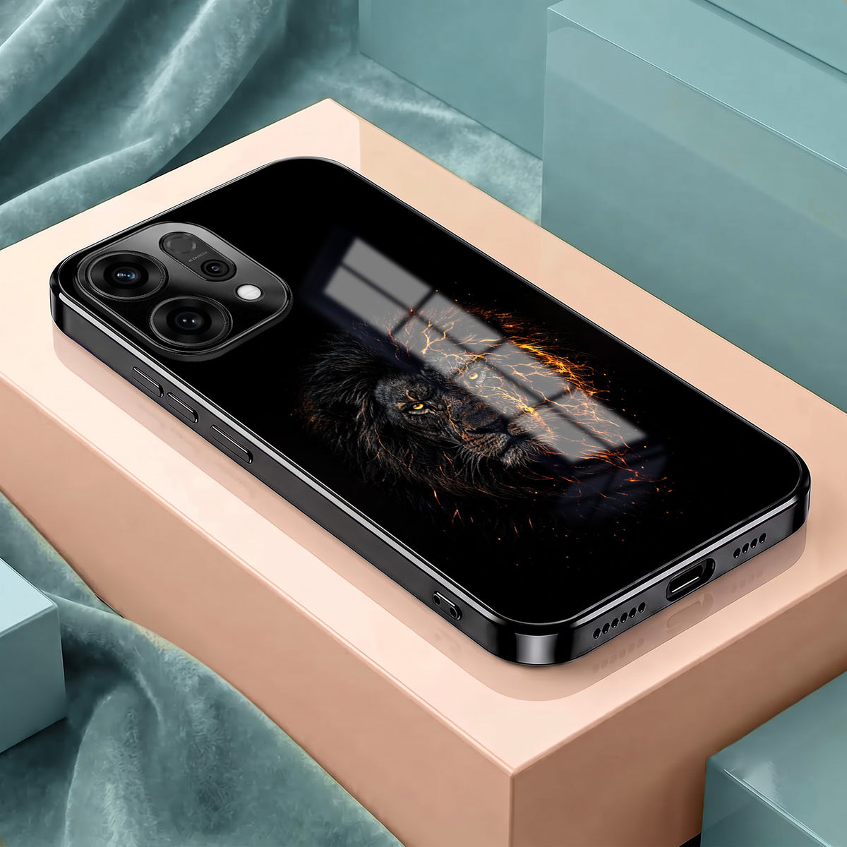 Oppo Reno 14 5G Lion Rage Black Electroplated Glass Phone Back Case