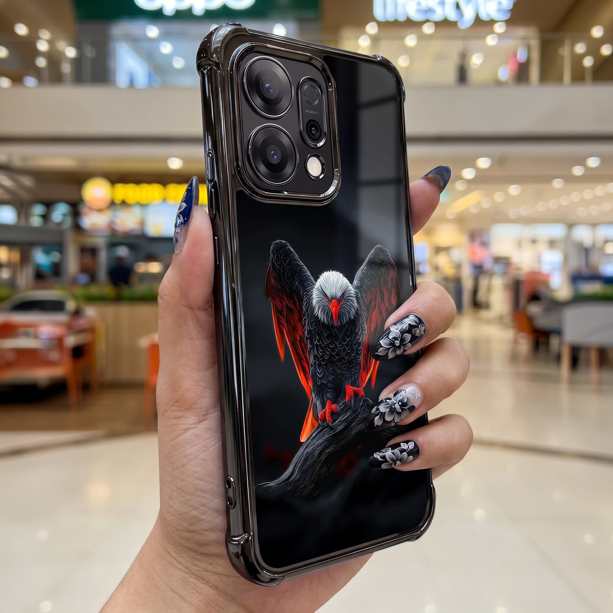 Oppo Reno 14 5G Premium Black Eagle Airbags Printed Back Case