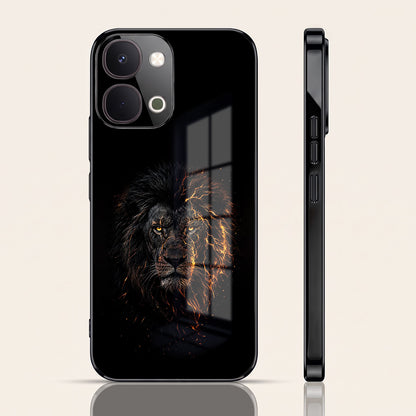 Vivo T5x 5G Lion Rage Black Electroplated Glass Phone Back Case